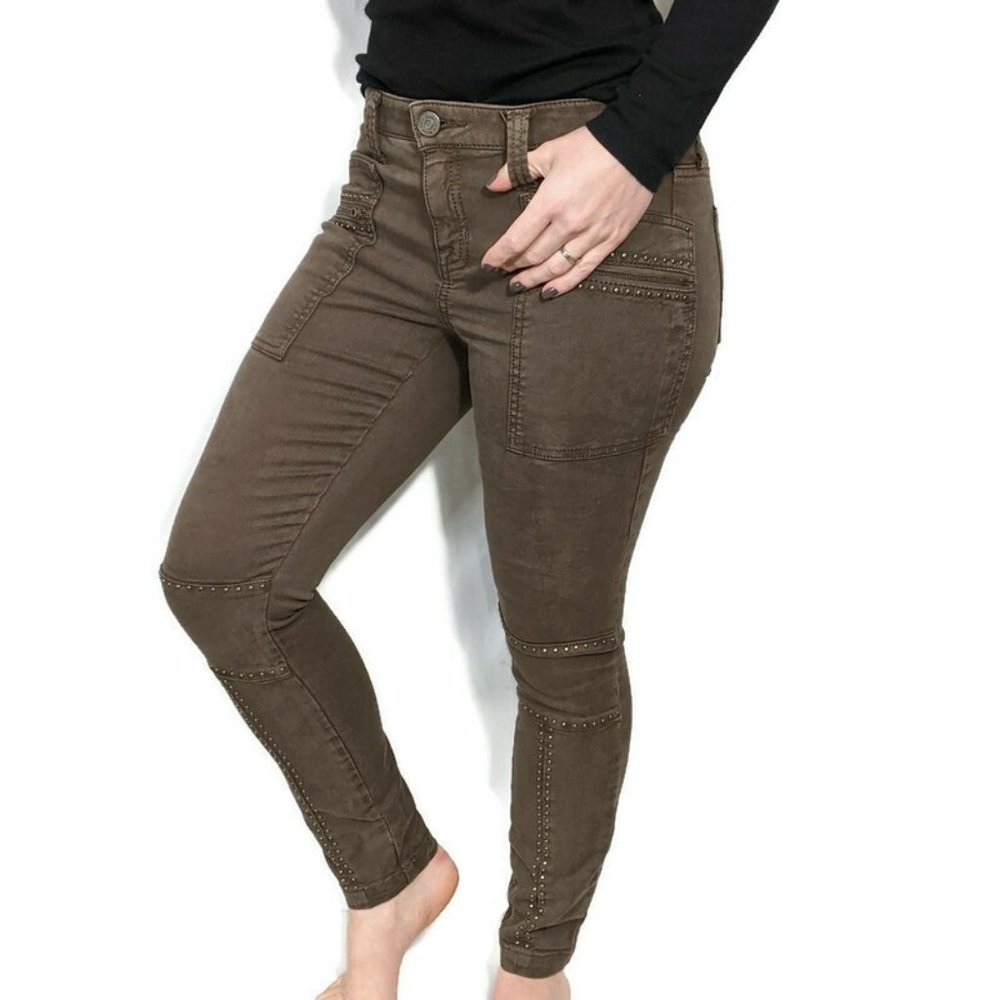 JOIE Studded Skinny Jean Pants Olive Green Size 26